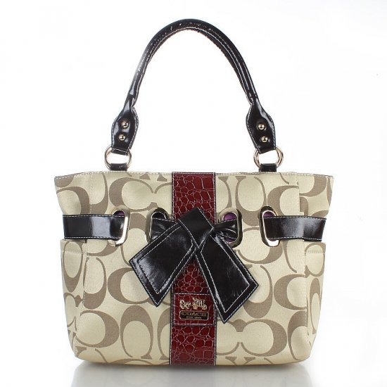 Coach Poppy Bowknot Signature Medium Apricot Totes FDF Coach Poppy Bowknot Signature Medium Apricot Totes FDF